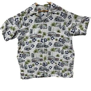 Go Barefoot XL Tall Hawaiian Shirt Mens Aloha Surf Car Button Up USA Vintage